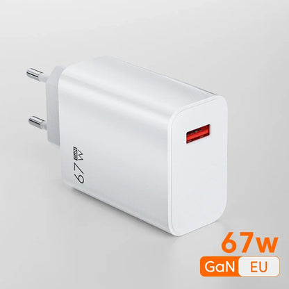 Total 67W USB GaN Charger Fast Charging Wall Phone Adapter 6A USB to TypeC Cable Quick Charge 3.0 Plug For iPhone Samsung Xiaomi