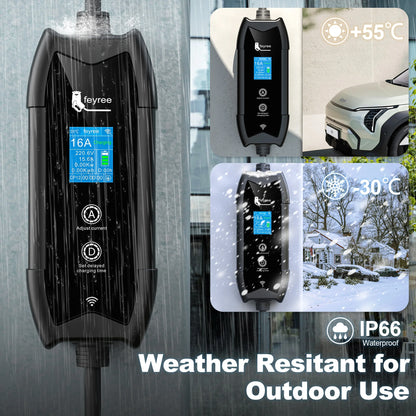 feyree Portable EV Charger Type2 IEC62196-2 EVSE Fast Charging 3.5M Cable EVSE Wallbox WiFi APP Bluetooth Wireless Control