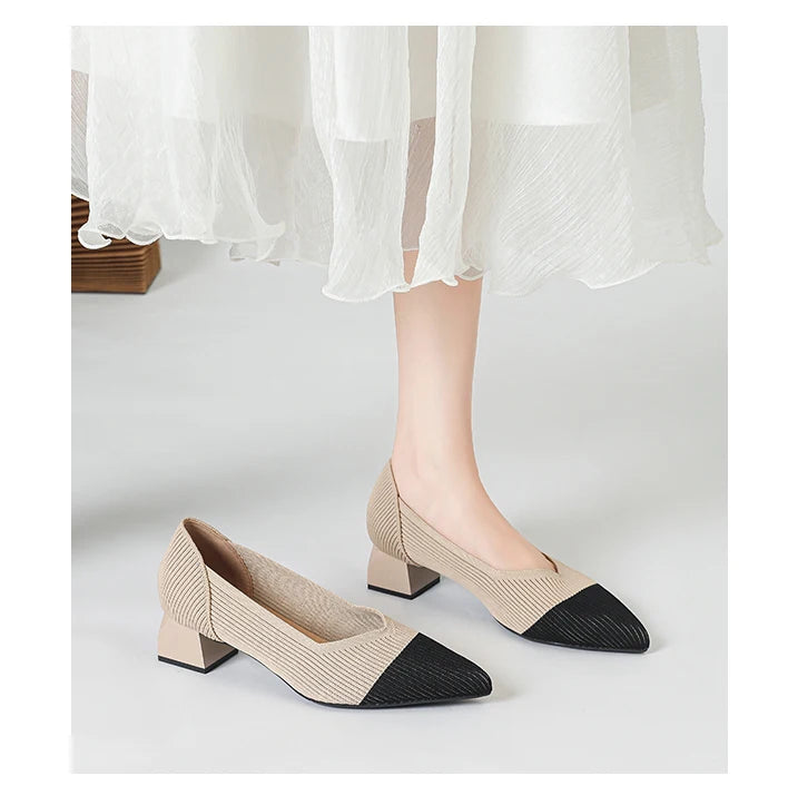 2025 New Women's High Heels Large 42/43 Fashion Pointed Anti slip Rubber Bottom Knitted Breathable Shoes