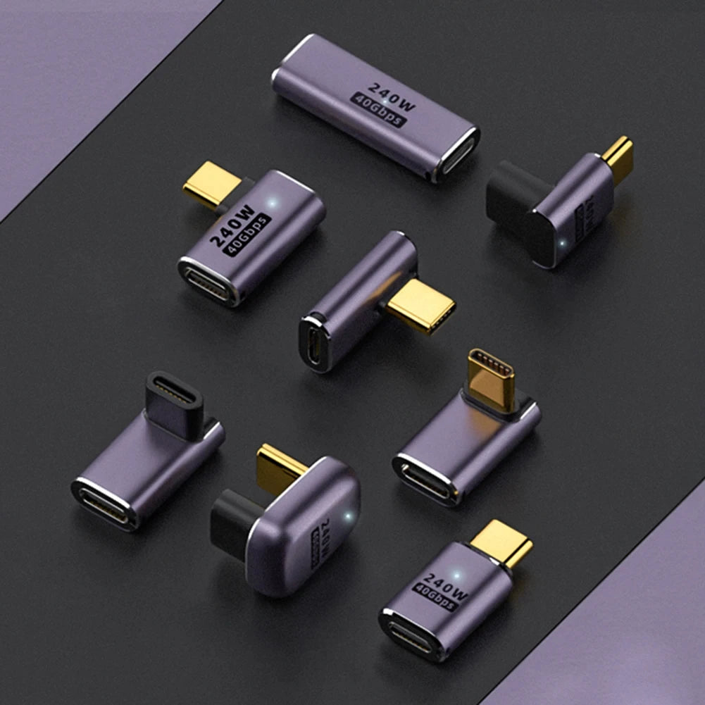 5A Type-C OTG Adapter 240W Fast Charging Data Converter USB4.0 40Gbps Support 8K 60Hz USB C 90/180 Degree Elbow Adapter