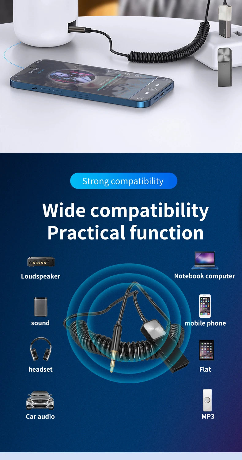 3.5mm Jack Adapter Bluetooth-Compatible 5.0 Receiver Audio Cable Wireless Receiver Car AUX For Bluetooth-Compatible Devices