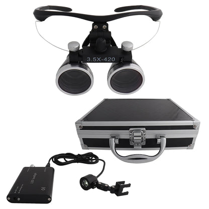 Dental Loupes Dental Magnifier Dental Lab Medical Loupes Magnification Binocular 2.5/3.5x420 Headlight Headlamp 5W Set Metal Box