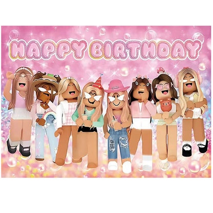 Roblox theme Game Shower Vinyl Hot Game Backdrop Cloth Kids Birthday Photo Background For Party Decoration Boys Backdrops