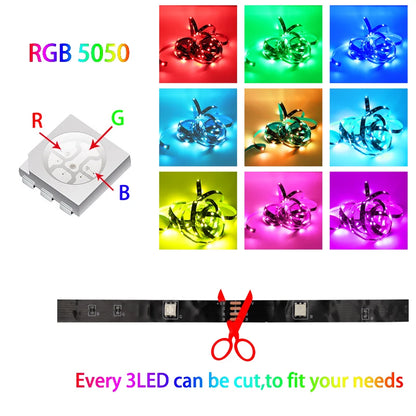 LED Strip Light 5050 USB Flexible Lamp TapeSound Sensor RGB Ribbon 1M 2M 3M 4M 5M DC5V Decoration TV BackLight
