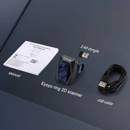 Eyoyo EY-016 Finger Ring Barcode Scanner Mini Wearable 3-in-1 USB Wired & 2.4G Wireless QR Reader for Store Warehouse Scanning