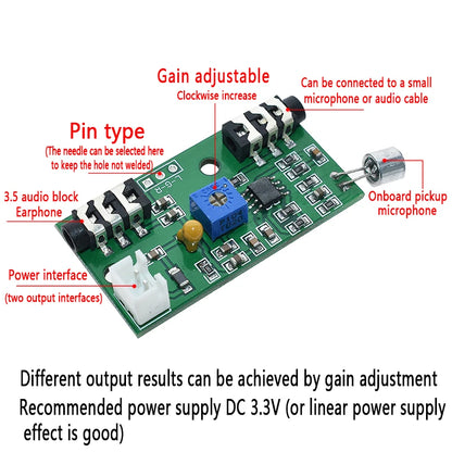 Microphone Pickup Microphone Amplifier Module Gain Adjustable Audio Amplifier Circuit AC Signal Amplifier Board