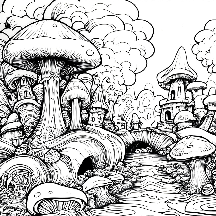 Mushroom World Coloring Books Gift For Birthday Party 20 Page Relieve Stress Kill Time Graffiti Painting Drawing Art Book