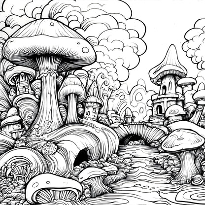 Mushroom World Coloring Books Gift For Birthday Party 20 Page Relieve Stress Kill Time Graffiti Painting Drawing Art Book