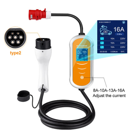Type 2 Portable EV Charger Appointment time 11KW 16A 3 Phase EVSE Charging Box Cable CEE Plug for Electric Vehicle Car