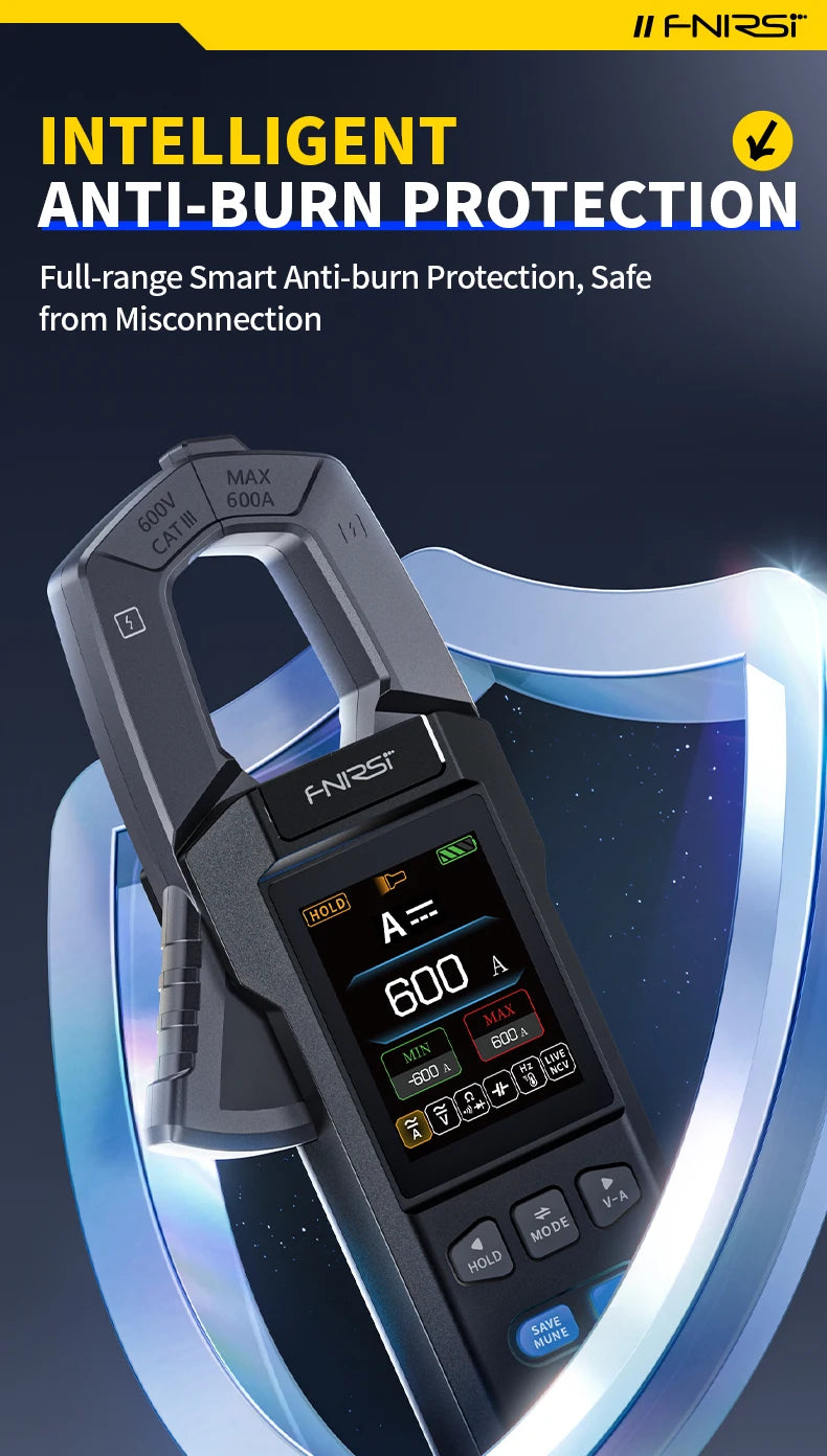FNIRSI DMC-100 зажимный, 10000 отсчётов, ток AC/DC до 600А, USB зарядка