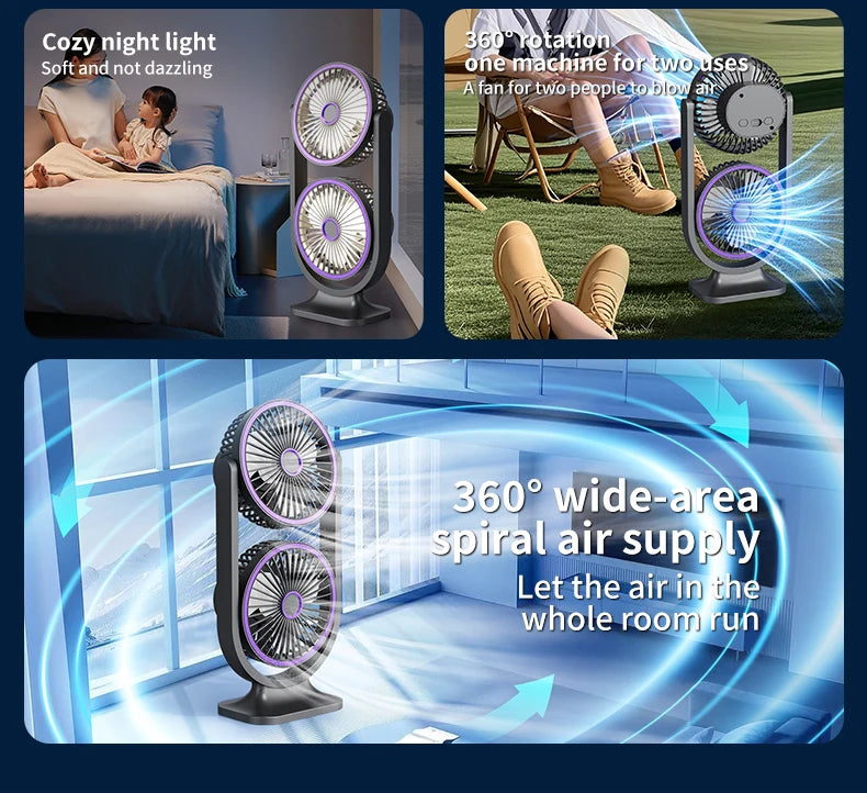 TINSOL 2026 New Dual-Head Desktop Fan, High-Power Air Circulation Fan, Office and Dormitory Double-Layer Fan