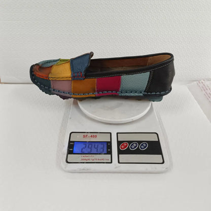 Koznoy 2.5cm Native Flats Shoes Women Natural Cow Genuine Leather Big Size Mixed Color Soft Soled Loafer Ethnic Moccasins Comfy