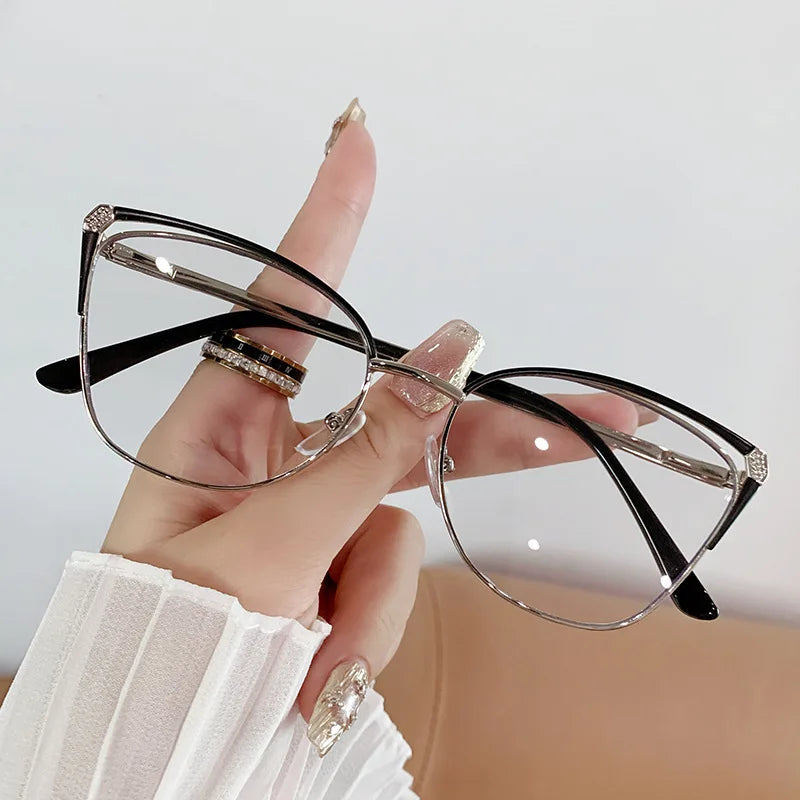 CAIDERONI Trend Cat Eye Women Fashion Anti Blue Light Metal Glasses Butterfly Customized Lens Reading Glasses Women Myopic 25062