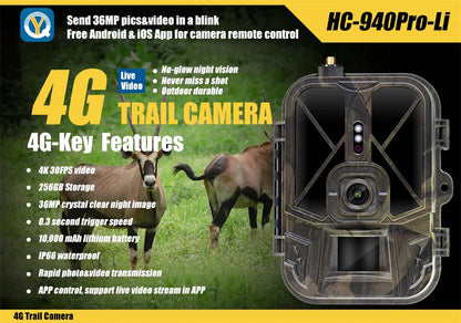 4G HD Live Video Lithium Battery Cellular Trail Camera 50MP 4K Wireless Game App Cloud Service Waterproof IP66 Wildlife Monitori