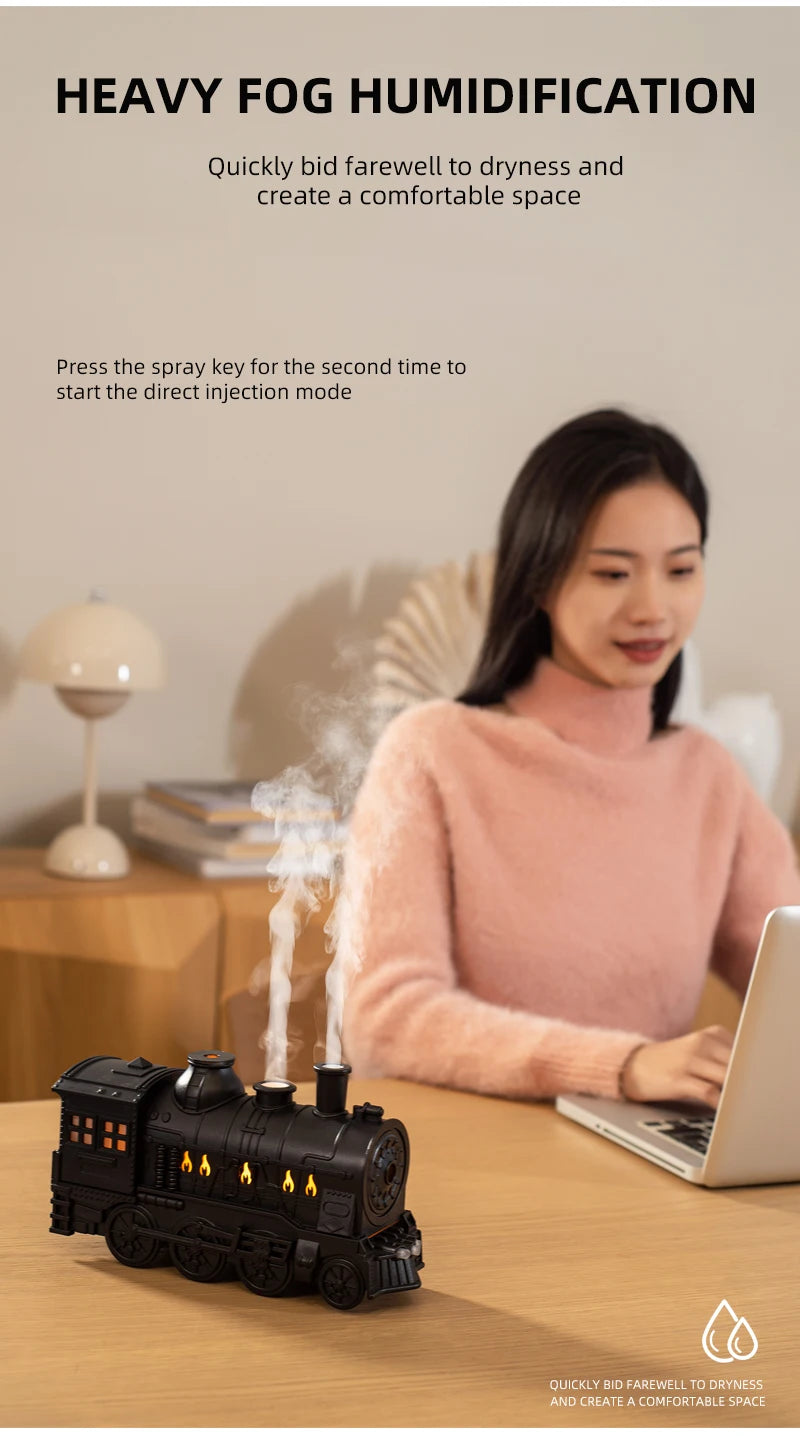 Retro Mini Train Shape Aromatherapy Essential Oil Diffuser Ultrasonic Cool Mist Air Humidifier with Lamp Aroma Difusor Atomizer