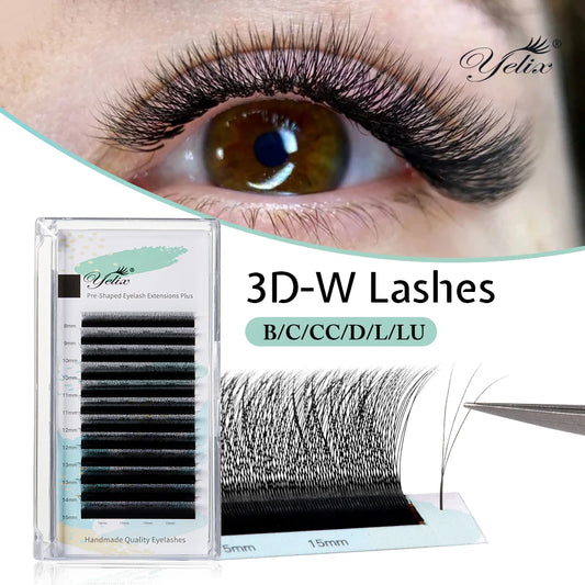 Yelix Narrow 3D W Shape Lashes Premade Fans Volume Eyelash Extensions Natural Soft Individual Lashes Hand Premium Lashes