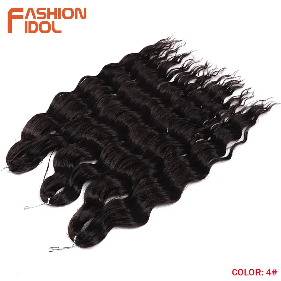FASHION IDOL 24Inch Crochet Hair Synthetic Water Wave Braiding Hair Extensions Ombre Rainbow color Fake Hair Deep Wave Curl Hair