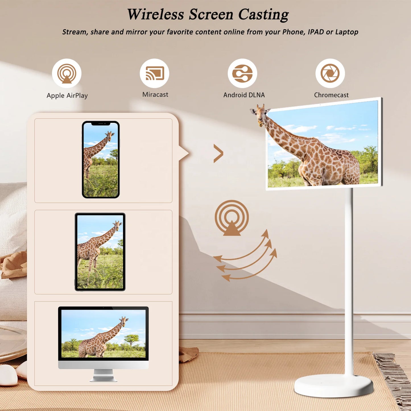 Floor Standing Smart Tv Smart Display Touch Screen 21.5/32 Inch Touch Screen Rotatable Portable Tv for Fitness Game Meeting