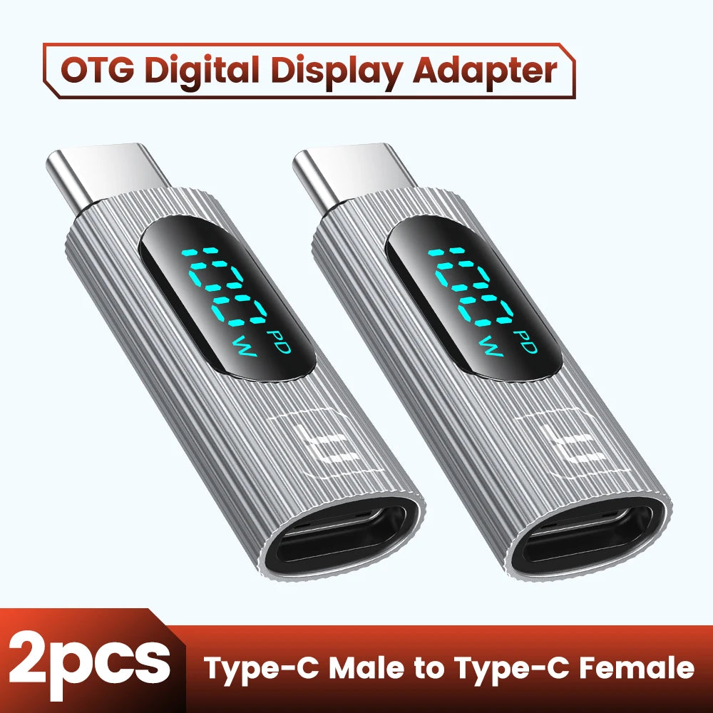 Toocki 2 Pack OTG Adapter 100W Digital Display USB Type C Male to Type C Female OTG Adapter PD Fast Charging Convertor For Redmi