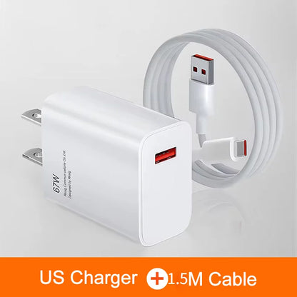 Total 67W USB GaN Charger Fast Charging Wall Phone Adapter 6A USB to TypeC Cable Quick Charge 3.0 Plug For iPhone Samsung Xiaomi
