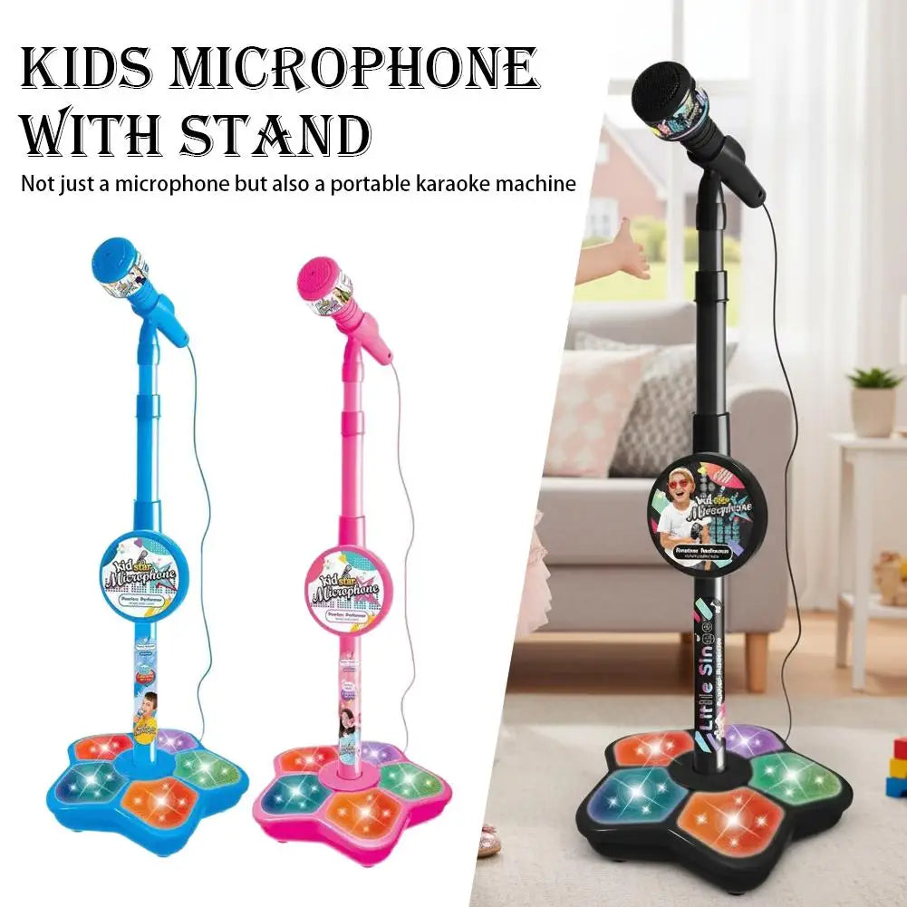 Karaoke Machine Toy with Light Reusable Kids Singing Microphone Portable Music Stage LED Light Show Confidence Building Creative