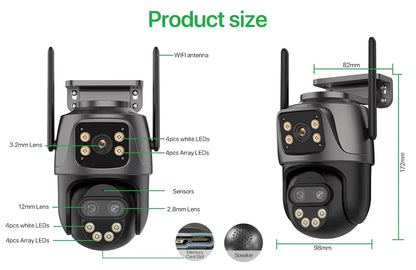 6K 9MP HD IP Camera Outdoor Three-Lens External WiFi Camera 4K/2K Dual Screen Security PTZ Cam Auto Tracking Surveillance iCSee