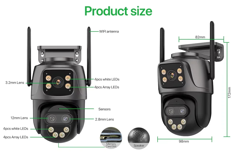 6K 9MP HD IP Camera Outdoor Three-Lens External WiFi Camera 4K/2K Dual Screen Security PTZ Cam Auto Tracking Surveillance iCSee