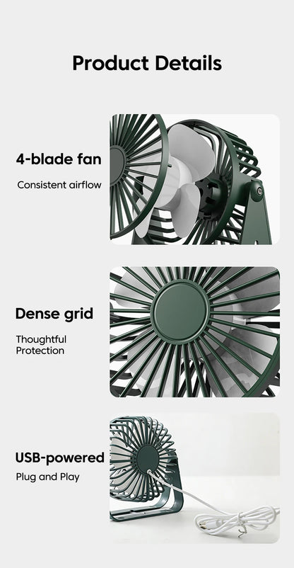 Mini USB Desktop Fan Lightweight Adjustable Summer Silent Electric Fans For Home Office Student Dormitory Outdoor Camping Travel