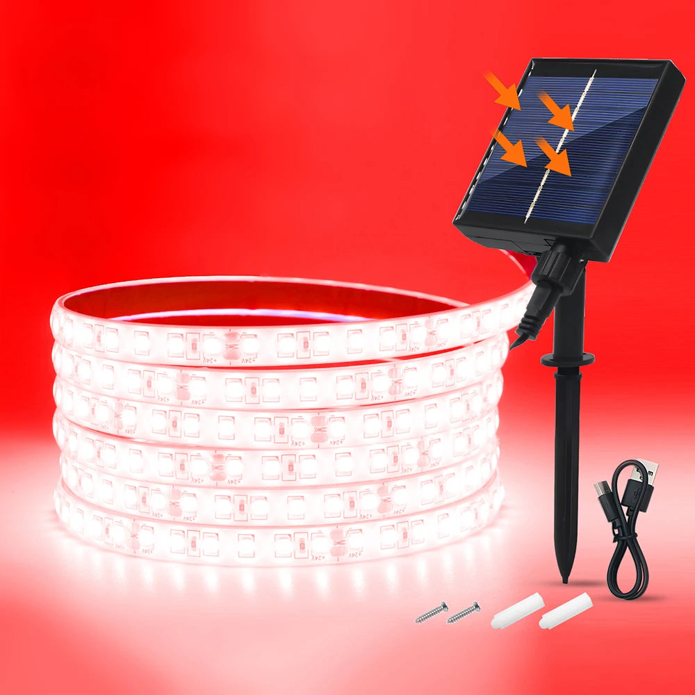 24V LED Light Strip Solar Waterproof 8 Modes 2835 120LEDs/m White Red Green Blue Flexi Lamp IP68 Party Garden Outdoor Decoration