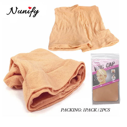 Nunify Nude Stocking Wig Cap Mesh Net Bald Cap For Install Wigs 2Pcs/Pack Free Size Strechy Stocking Cap Breathable Hairnet