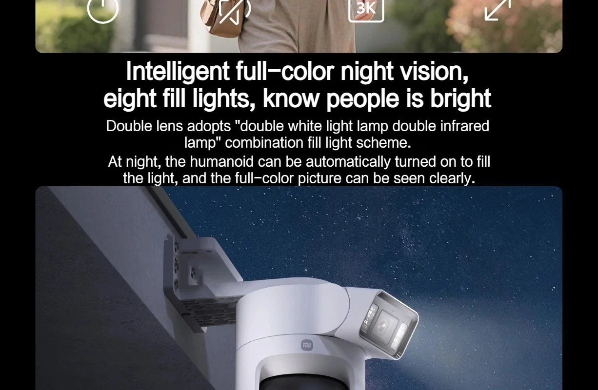 New Xiaomi Outdoor Camera 4 Dual Lens 5MP 3K HD Dual View Monitoring Panoramic Closeup Tracking IP66 Weatherproof AntiTheft - CN