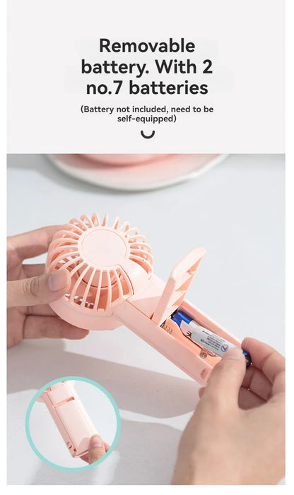 1 mini handheld fan with wind speed and hanging rope, suitable for outdoor use, requires 2 AAA batteries to be self provided