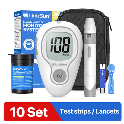 LinkSun G-425-3 Blood Glucose Meter Glucometer Full Set Medical Diabetes Blood Sugar Monitor Complete Kit Glucose Test Strips