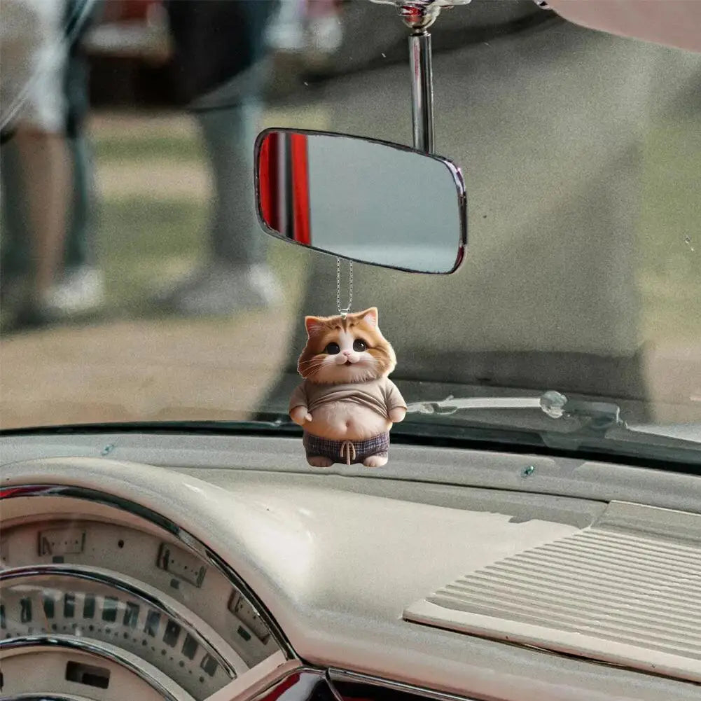 Fat Puppy Keychain 2D Flat Acrylic Cartoon Dog Ornament Car Mirror Backpacks Hanging Pendant For Home Decor