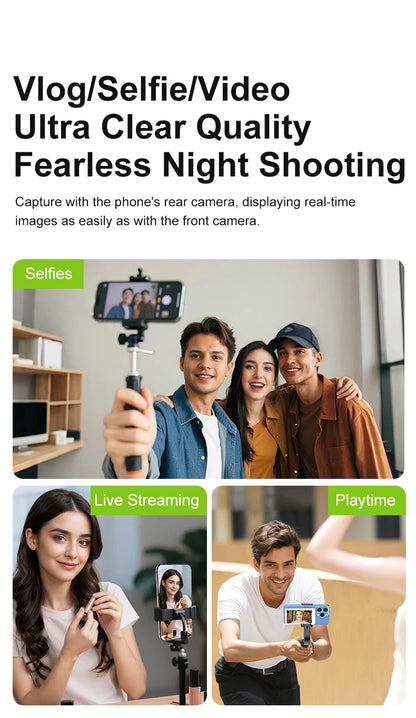 Magnetic Phone Monitor - Real-Time Selfie/Rear Cam - 4K Streaming Assistant - Wide Angle - Fits Most Phones