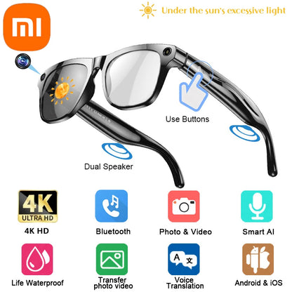 Xiaomi 4K AI Camera Glasses 800MP Multifunctional Photochromic Smart Glasses Bluetooth Calling Photo Video Music Translation New