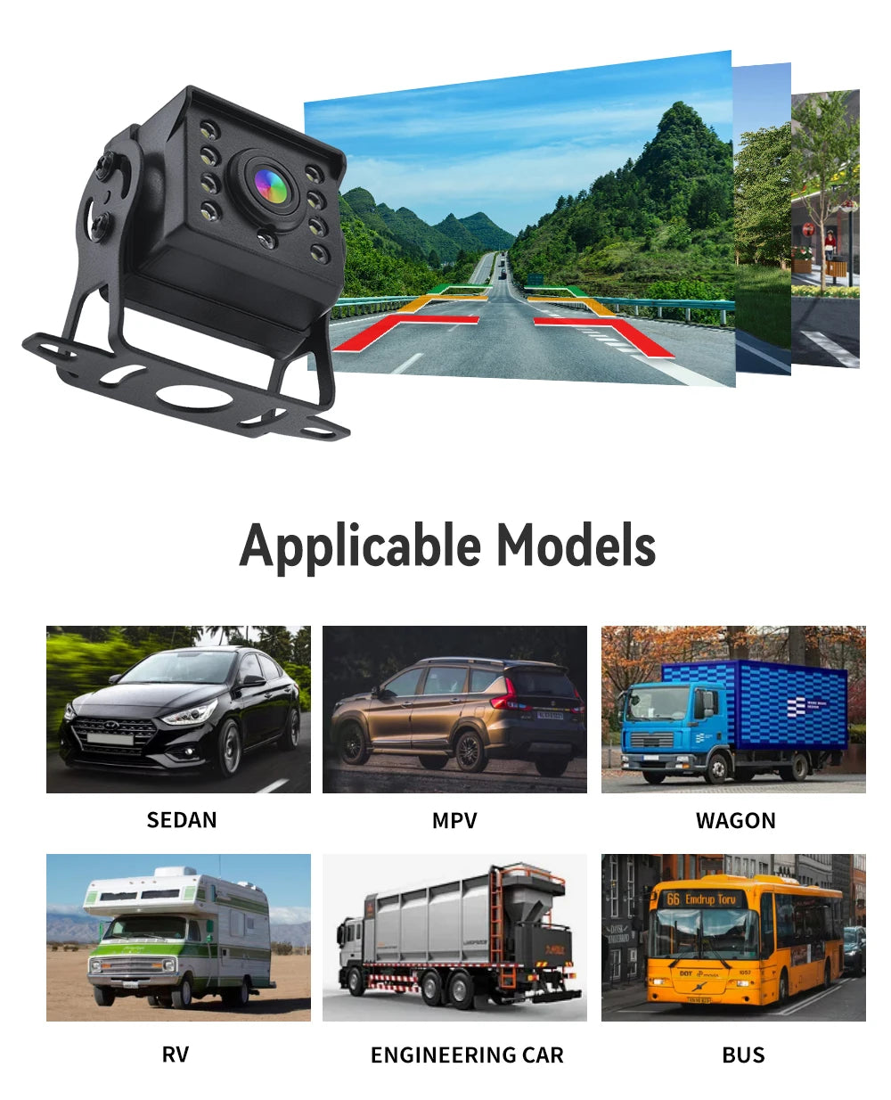 Universal Backup Car Rear view Camera with 5 inch Monitor for Truck HD Screen LED Night Vision Waterproof Paking Bus Security