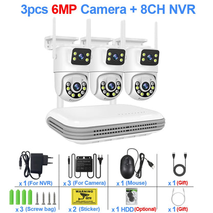 Smar WiFi Security Camera System 6MP Dual Lens Wireless IP Camera Kit With Two-Way Audio 8CH NVR