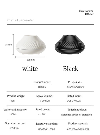 Flame Aroma Diffuser Humidifier With Colorful Essential Oil Diffuser  7 Color LED Light Portable Desktop  Air Humidifier
