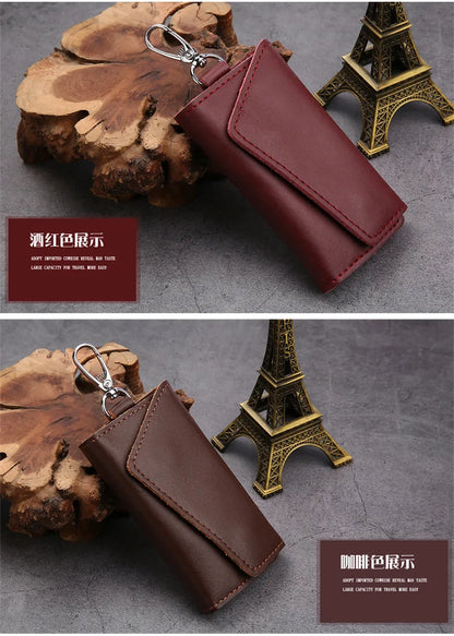 New Genuine Leather Keychain Men Key holder key organizer Pouch Car Key pouch Wallet Housekeeper Key Case Mini Card Bag