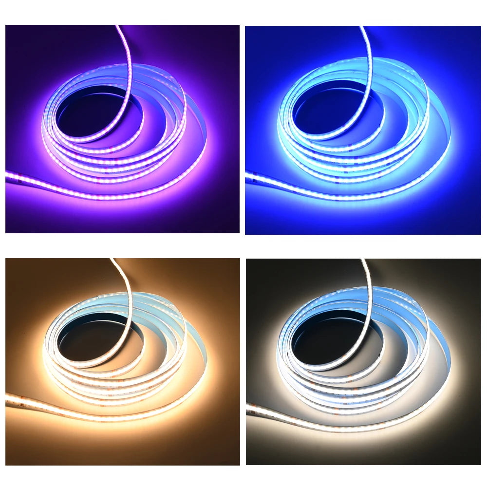 5M 10M 20M 24V COB RGB+CCT LED Strip Flexible Dimmable Room Cabinet Liner Light Bedroom Decor 2.4G RF Touch Panel Remote Control