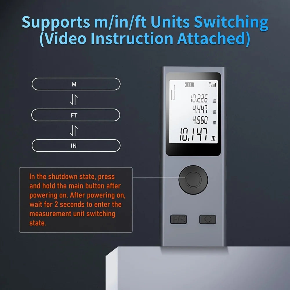 Mini Size Laser Distance Meter with USB Rechargeable Measurement Pythagoras Area Volume Measurement M/FT/IN Unit Swi