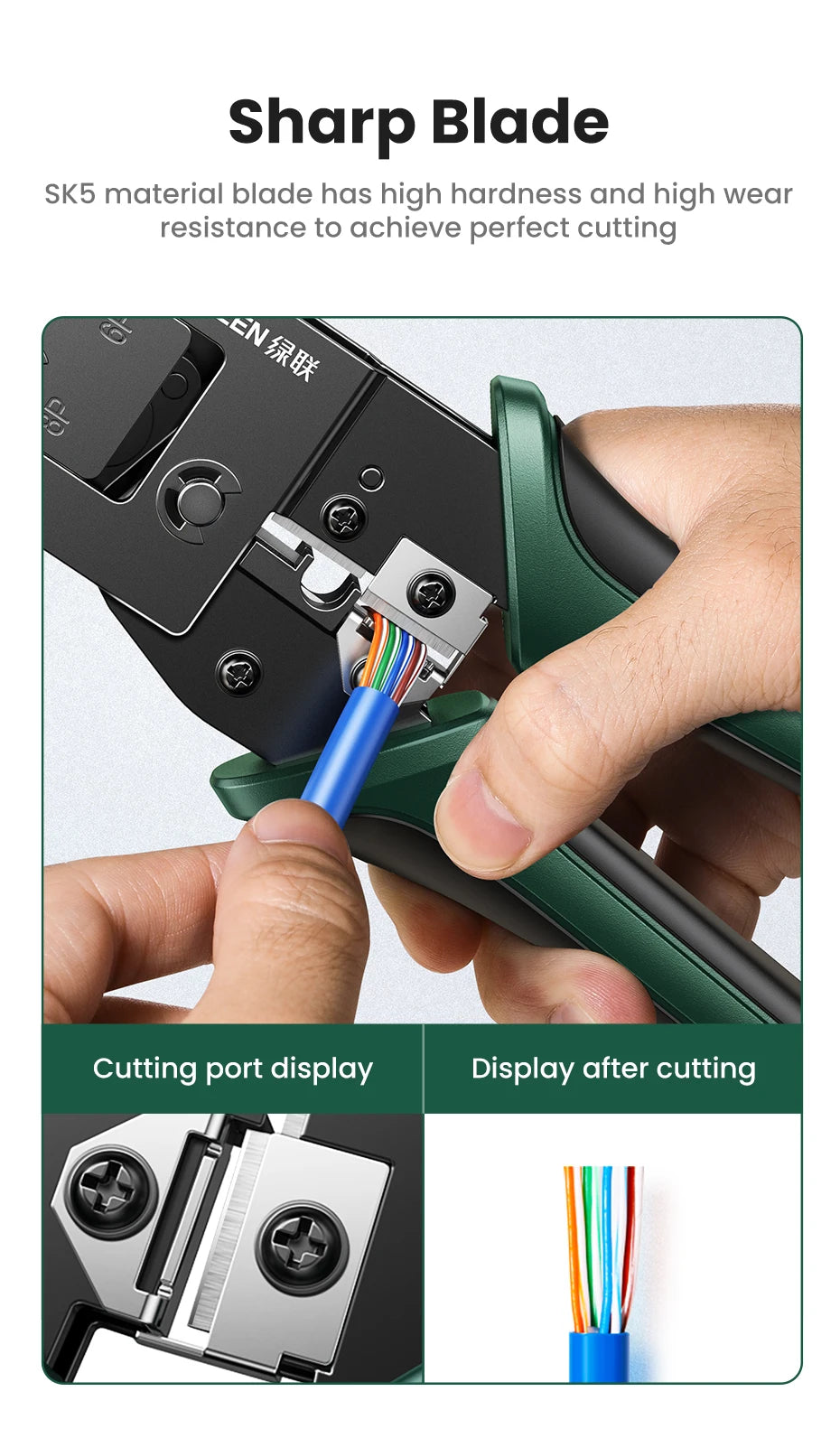 UGREEN RJ45 Crimper Tools RJ45 Crimping Pliers for CAT6/7 Ethernet Lan Cable Network Cutter Stripper Plier Multifuntion Tool