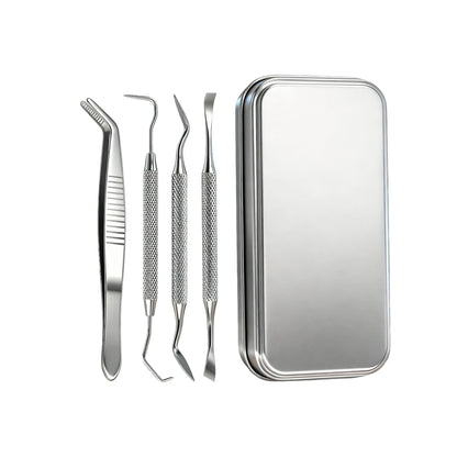 5PCS Mini Dental Oral Care Tool Set Cleaning Calculus Remover Tooth Stains And Tartar Stainless Steel Kit With Box Tweezers