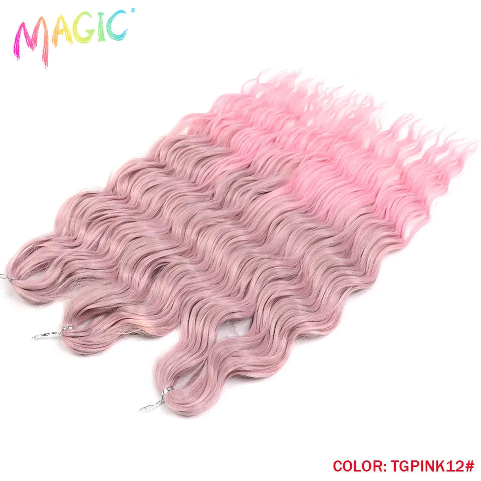 Anna Synthetic Hair 24 Inch Water Wave Braiding Hair Extensions Ombre Blonde Deep Wave Afro Curl Twist Crochet Hair for Women