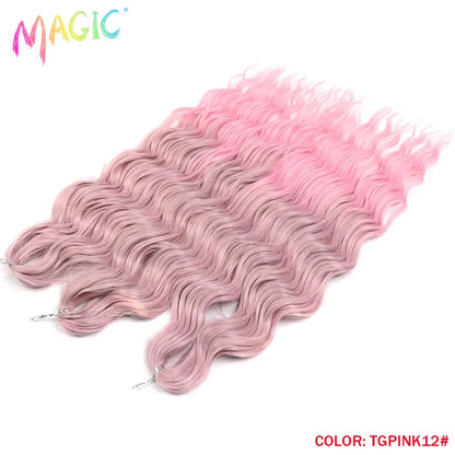Anna Synthetic Hair 24 Inch Water Wave Braiding Hair Extensions Ombre Blonde Deep Wave Afro Curl Twist Crochet Hair for Women