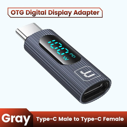 Toocki 2 Pack OTG Adapter 100W Digital Display USB Type C Male to Type C Female OTG Adapter PD Fast Charging Convertor For Redmi