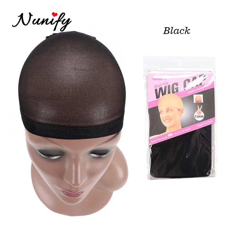 Nunify Nude Stocking Wig Cap Mesh Net Bald Cap For Install Wigs 2Pcs/Pack Free Size Strechy Stocking Cap Breathable Hairnet
