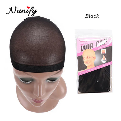 Nunify Nude Stocking Wig Cap Mesh Net Bald Cap For Install Wigs 2Pcs/Pack Free Size Strechy Stocking Cap Breathable Hairnet