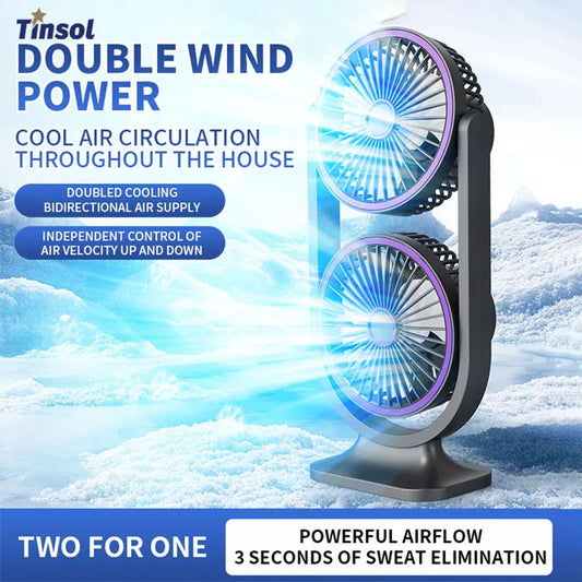 TINSOL 2026 New Dual-Head Desktop Fan, High-Power Air Circulation Fan, Office and Dormitory Double-Layer Fan